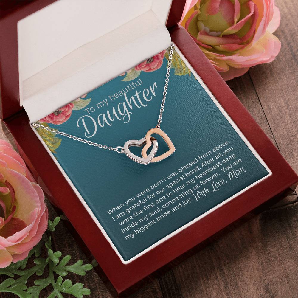 Beautiful Daughter From Mom Special Bond Necklace - Limited Edition Interlocking Hearts Necklace