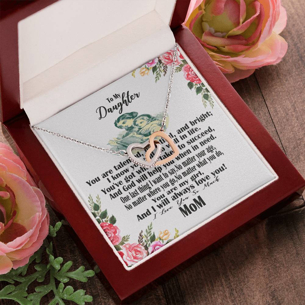 Gift For Daughter Massage Card Design Interlocking Hearts Necklace