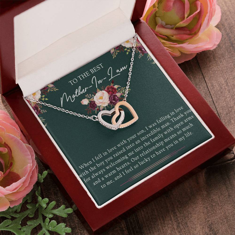 To The Best Mother-In-Law Interlocking Hearts Necklace Message Card
