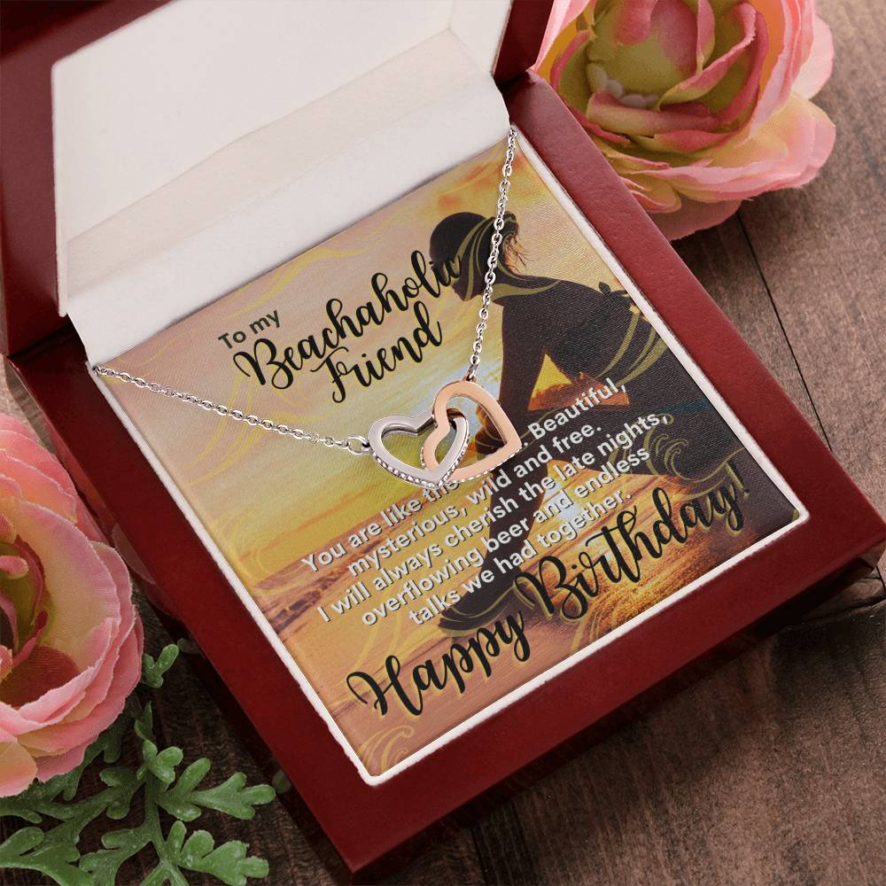 Gift For Bestfriend Beachaholic Beach Lover Party-Goer Interlocking Hearts Necklace