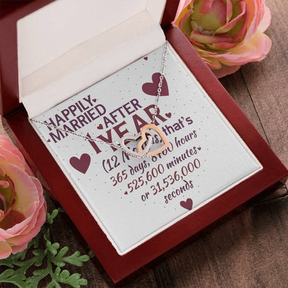 1 Year Anniversary Married Hanging Heart Sign Keepsake Interlocking Hearts Necklace