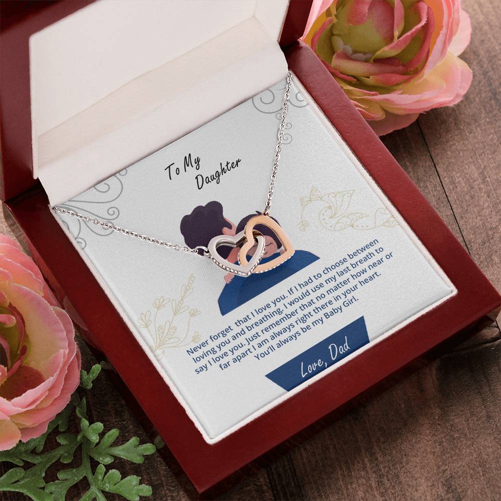 Daughter - My Baby Girl Never Forget That I Love You - Interlockings Heart Necklace Interlocking Hearts Necklace