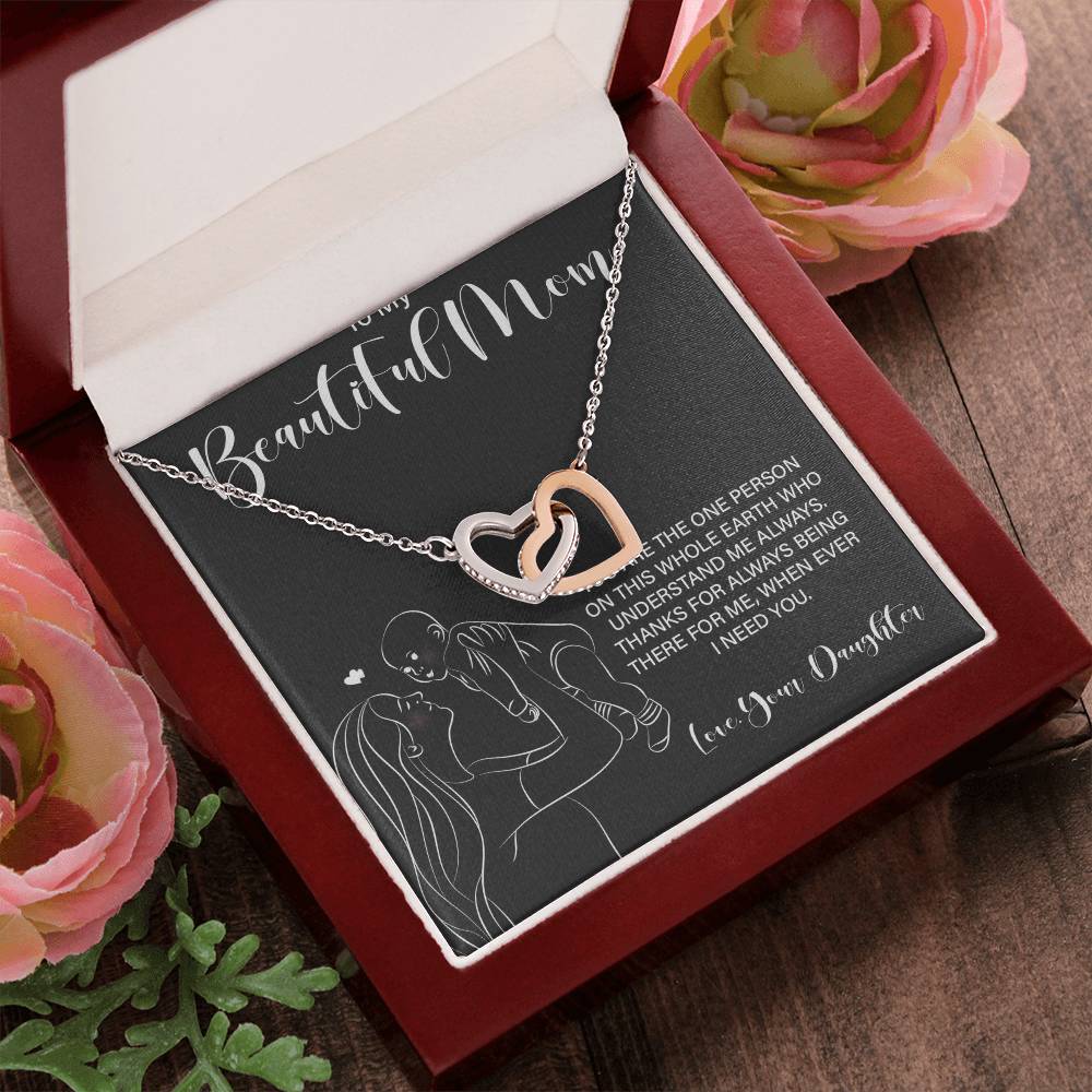 To My Wonderful Mom - Love From Daughter - Princess Love For Mom Interlocking Hearts Necklace