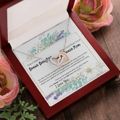 Bonus Daughter From Bonus Mom No Dna But You Have My Heart Interlocking Hearts Necklace
