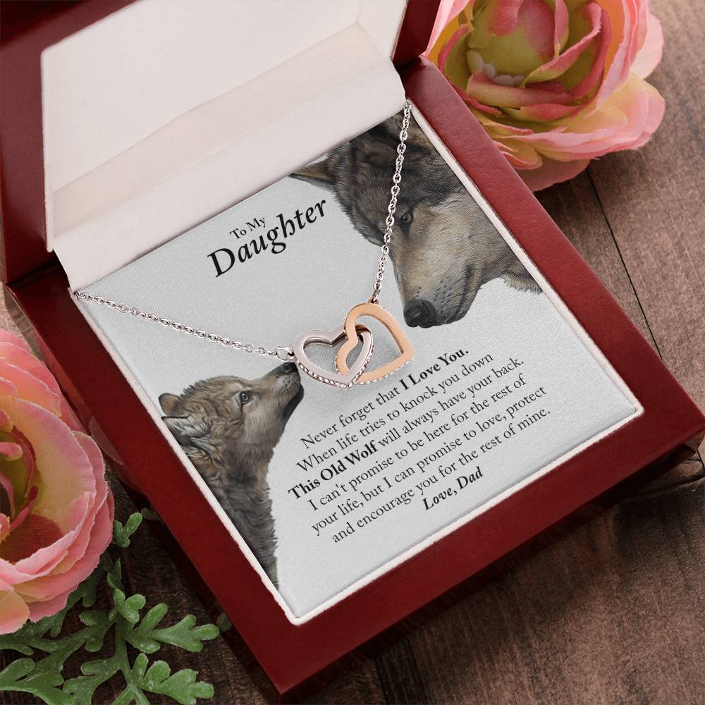Daughter - This Old Wolf Will Always Have Your Back In Usa Interlocking Hearts Necklace