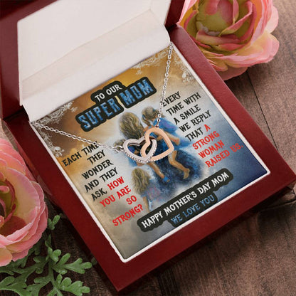 To Our Mom Super Mom Interlocking Hearts Necklace