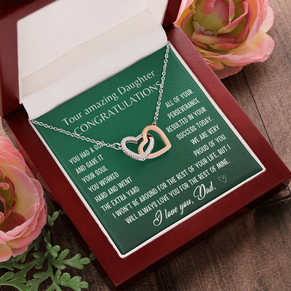 Gift For Daughter From Dad- I Will Always Love You For The Rest Of Mine Interlocking Hearts Necklace