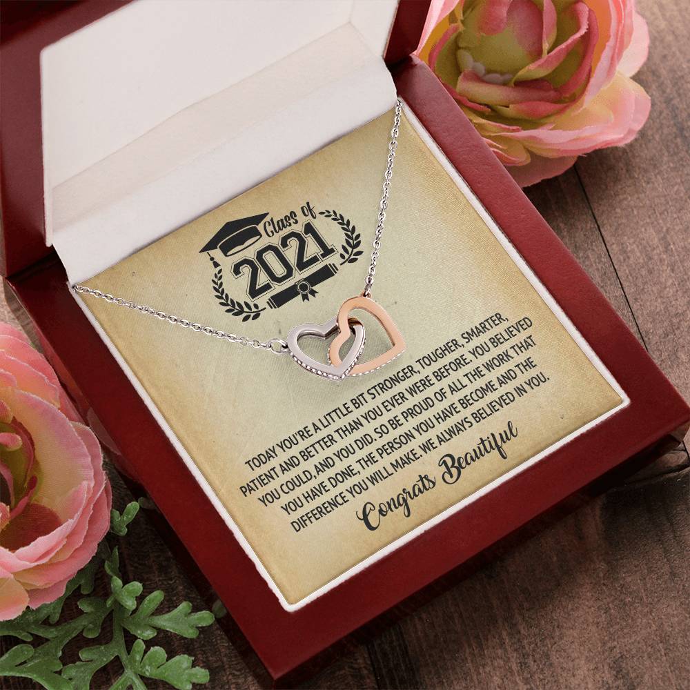 Class Of 2021 - Graduation Interlocking Necklace Interlocking Hearts Necklace