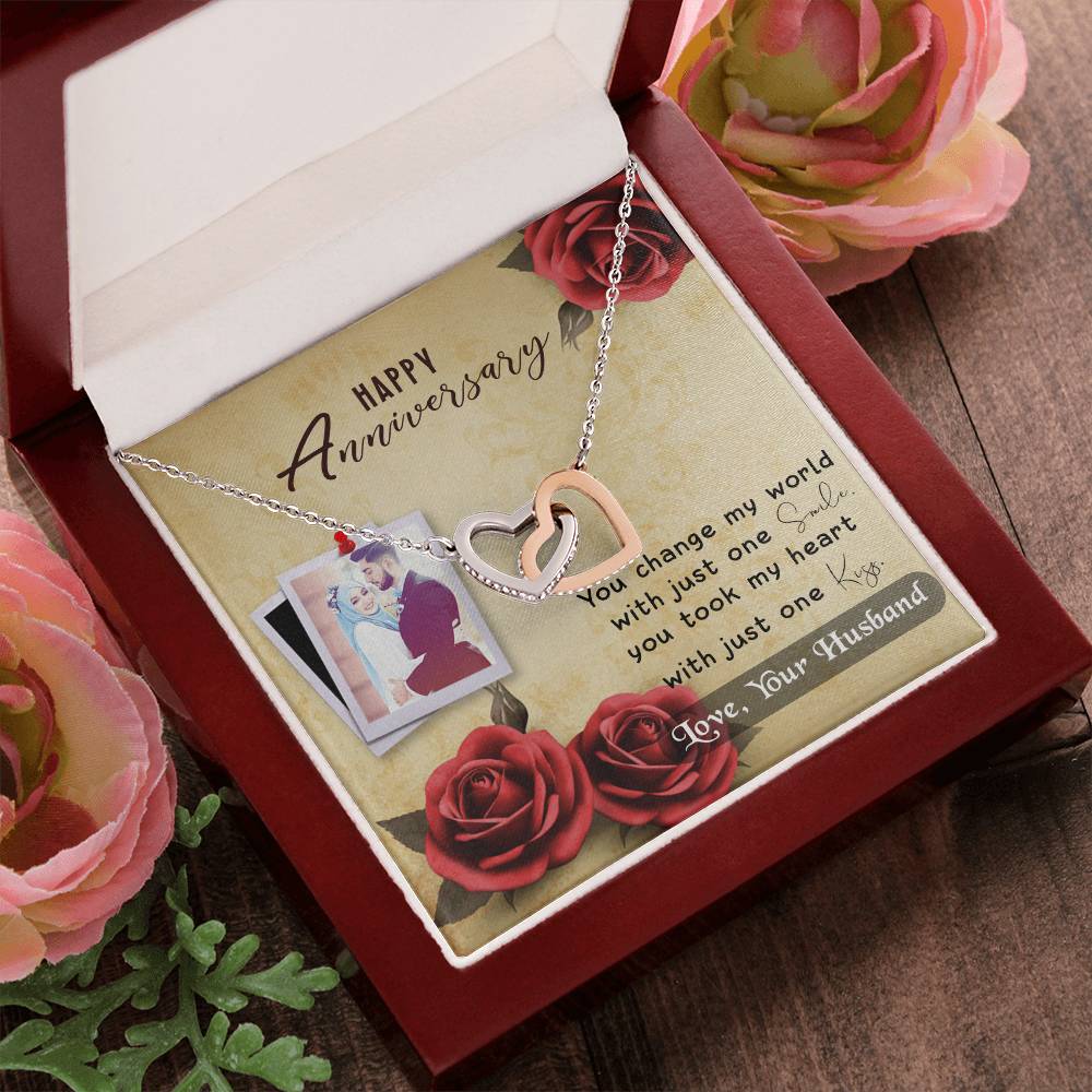 Anniversary Best Gift For Wife Interlocking Hearts Necklace With On Demand Message Card
