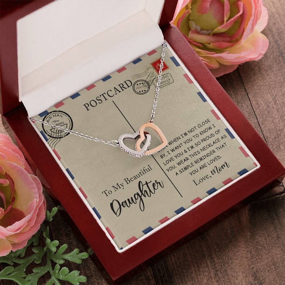 Gift For Daughter A Postcard Card Interlocking Hearts Necklace