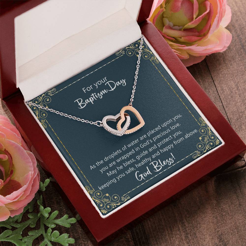 Baptism Gift - May God Keep You Safe Necklace Interlocking Hearts Necklace