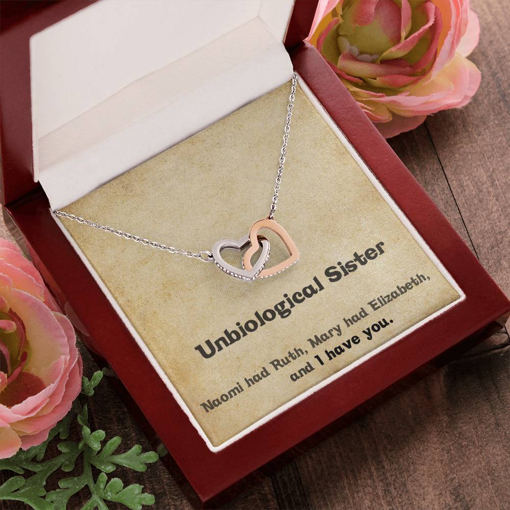 Unbiological Sister Necklace - Gift For Best Friend Interlocking Hearts Necklace