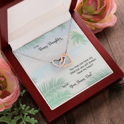 Bonus Daughter From Bonus Dad No Dna But You Have My Heart Interlocking Hearts Necklace