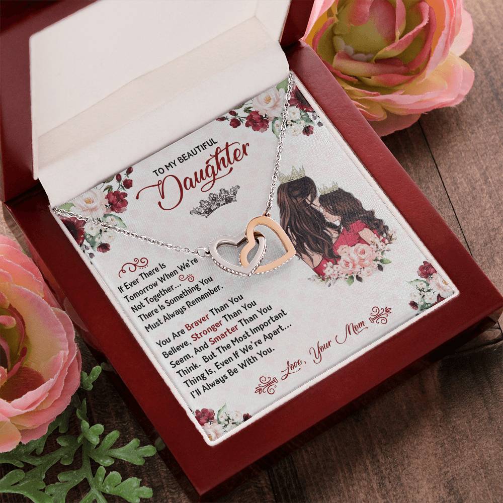 You Are Braver Stronger Smarter Heart Necklace Gift Set - To My Daughter Interlocking Hearts Necklace