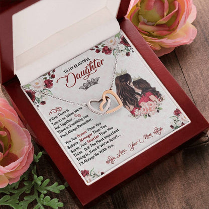 You Are Braver Stronger Smarter Heart Necklace Gift Set - To My Daughter Interlocking Hearts Necklace