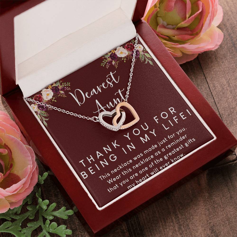 Dearest Aunt Interlocking Hearts Necklace Message Card