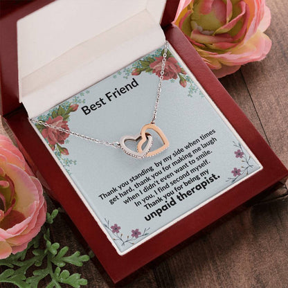 Best Friend - Thank You For Being My Unpaid Therapist - Necklace Interlocking Hearts Necklace