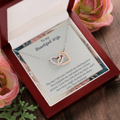 To My Wife The Day I Met You - Leaf Interlocking Hearts Necklace