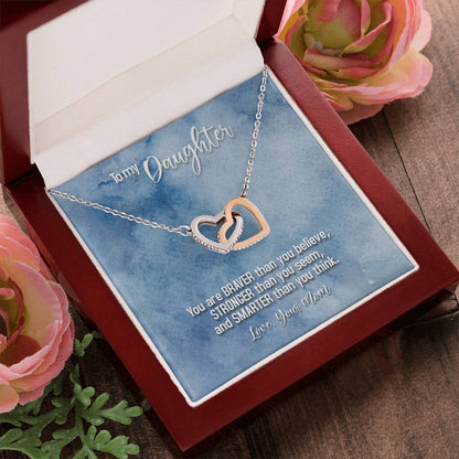 Daughter Braver Stronger Smarter Interlocking Hearts Necklace