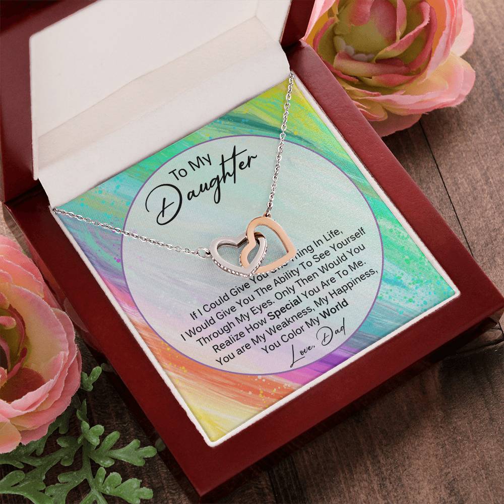 You Color My World - Gift For Daughter From Dad Interlocking Hearts Necklace