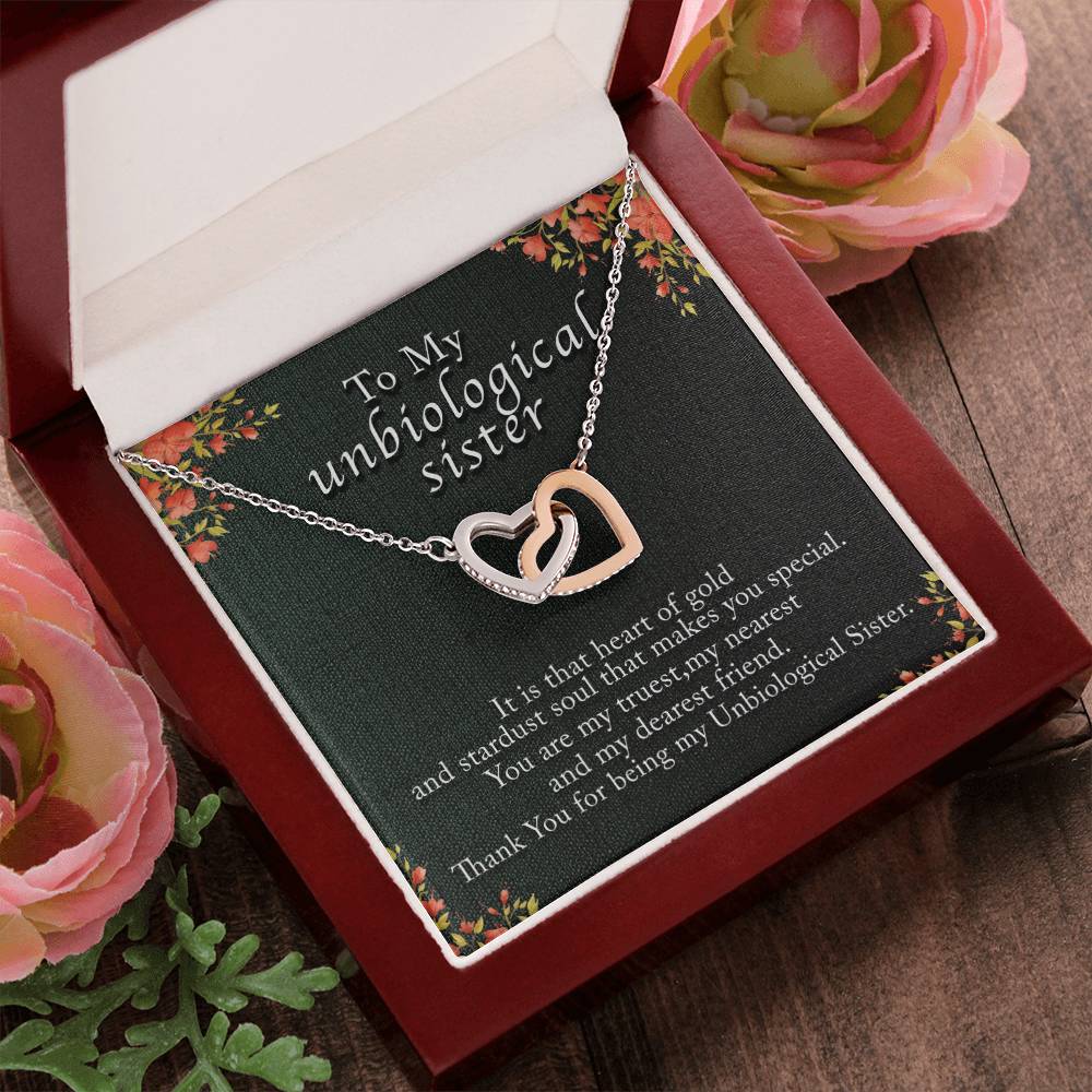 Unbiological Sister Interlocking Heart Necklace Gift Interlocking Hearts Necklace