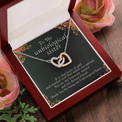 Unbiological Sister Interlocking Heart Necklace Gift Interlocking Hearts Necklace