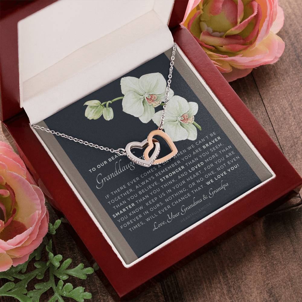 Gift For Granddaughter From Grandma & Grandpa To Our Granddaughter Live Your Dreams Birthday Graduation Christmas Interlocking Hearts Necklace