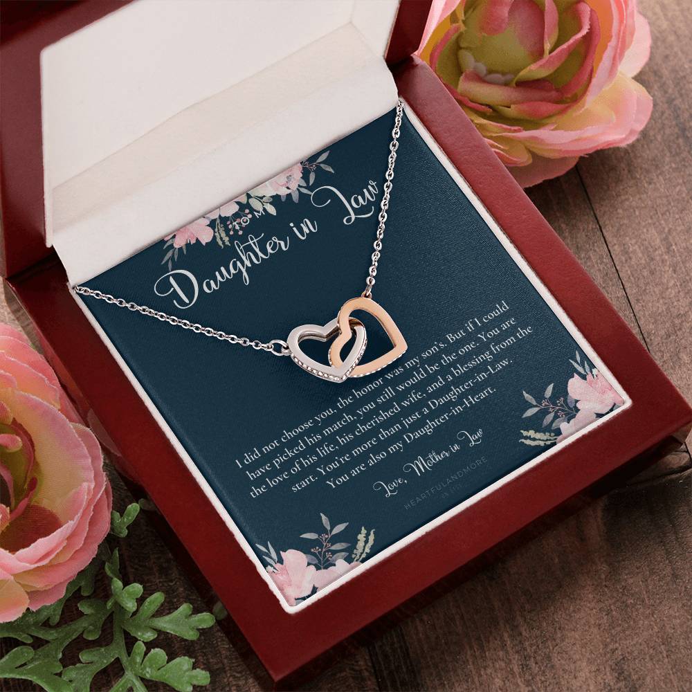 Daughter-In-Law Gift Necklace Wedding Gift Jewelry From Mother-In Law Gift For Bride Daughter-In-Heart Interlocking Hearts Necklace