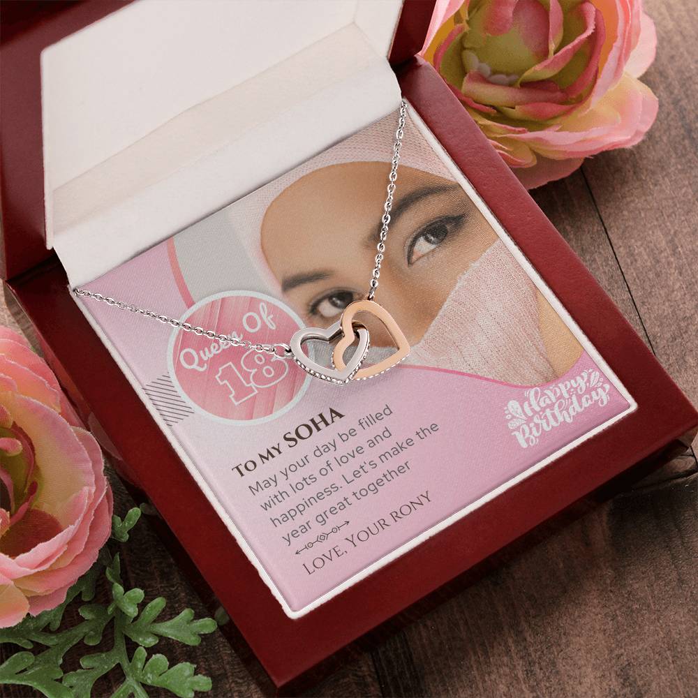 Birthday Gift For Her - Queen Of 18 Necklace Interlocking Hearts Necklace