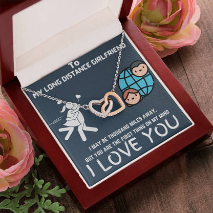Gift For Long Distance Girlfriend Interlocking Hearts Necklace