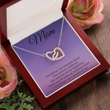 Everything I Am Is Because Of You Two Hearts Interlocking Hearts Necklace