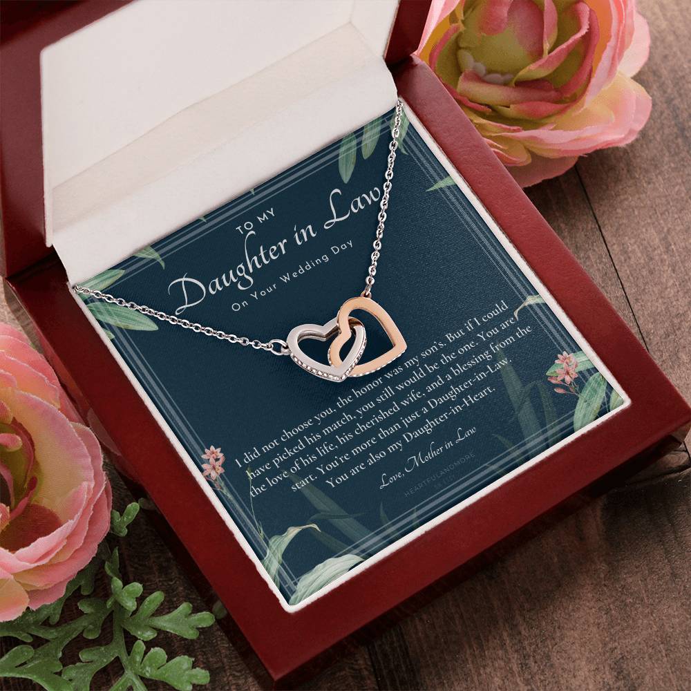 Daughter-In-Law Gift Necklace Wedding Gift Jewelry From Mother-In Law Gift For Bride Daughter-In-Heart Interlocking Hearts Necklace