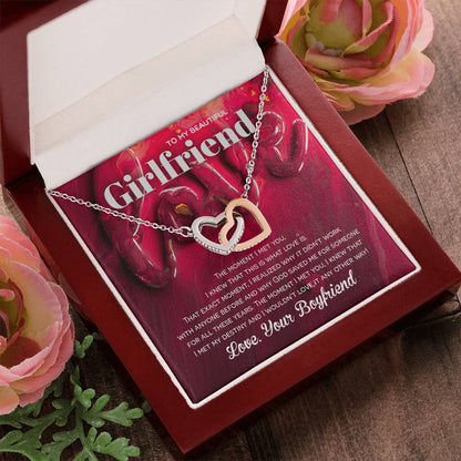 Two Hearts Necklace For Girlfriend - God Saved Me For You Interlocking Hearts Necklace