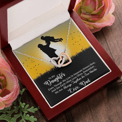 Dad To Daughter Double Hearts Necklace - Always Together In Our Hearts Interlocking Hearts Necklace