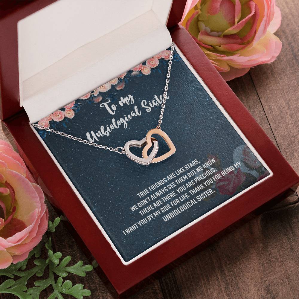 Unbiological Sister Gift Interlocking Hearts Necklace