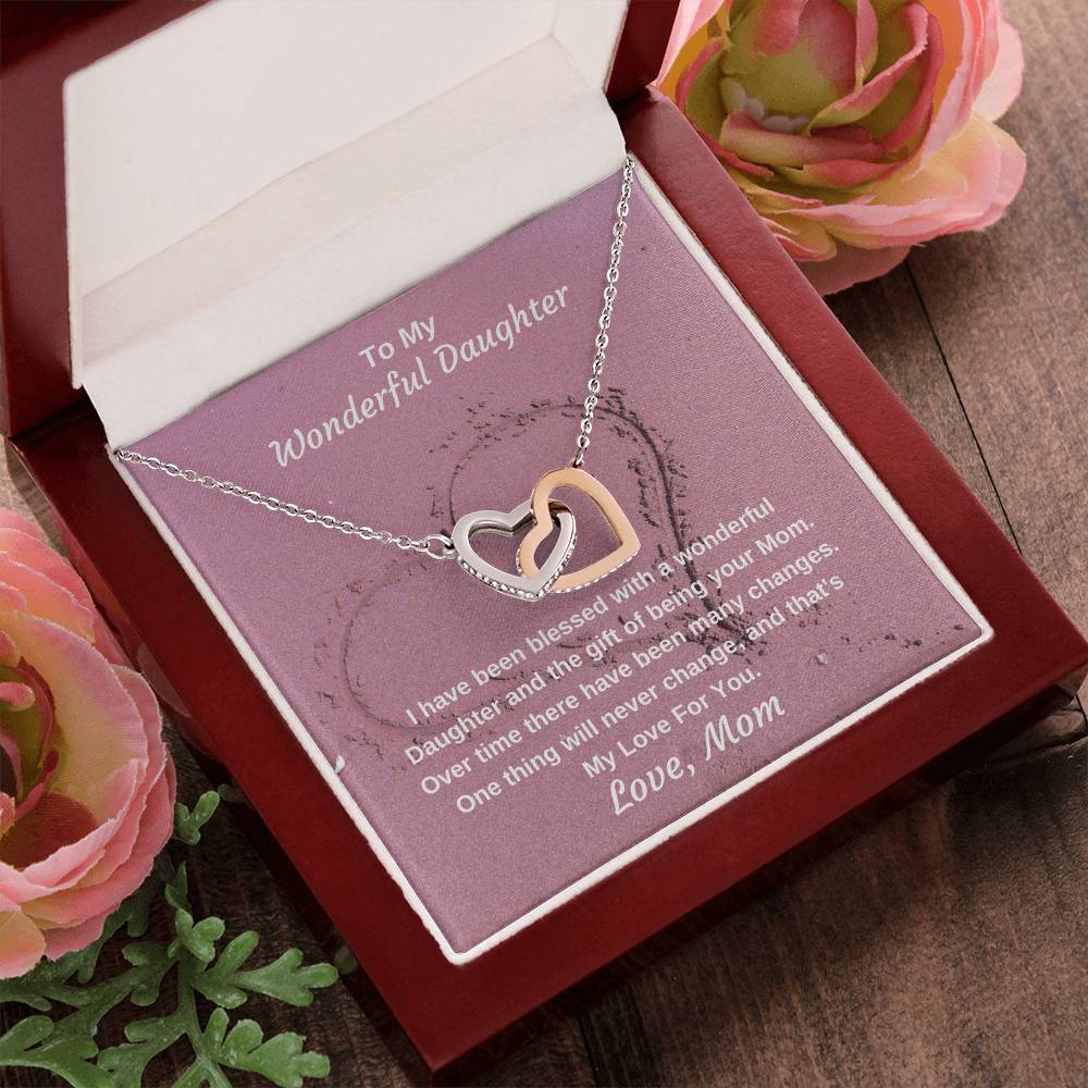 To My Wonderful Daughter Never Ending Love Personalized Pendant Necklace Gift Interlocking Hearts Necklace