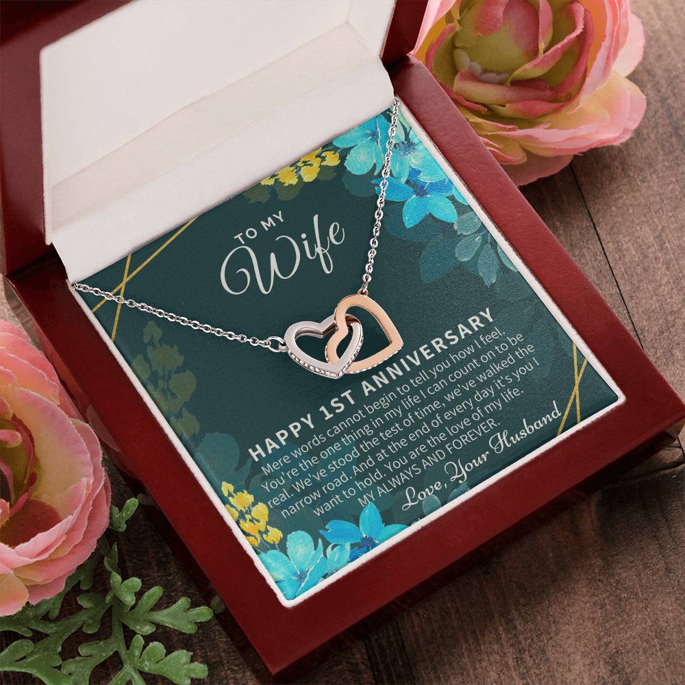 1St Anniversary Gift For Wife 1St Wedding Anniversary One Year Anniversary Gifts First Year Anniversary First Anniversary Gift For Her Interlocking Hearts Necklace