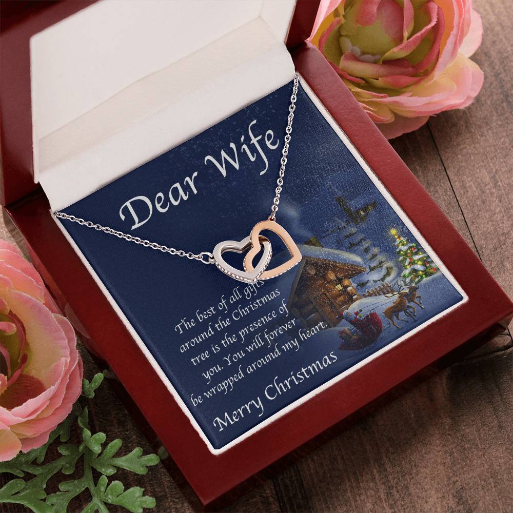 Wife Christmas Necklace - Gift From Husband For Xmas - Sterling Silver And Gold Love Pendant Interlocking Hearts Necklace