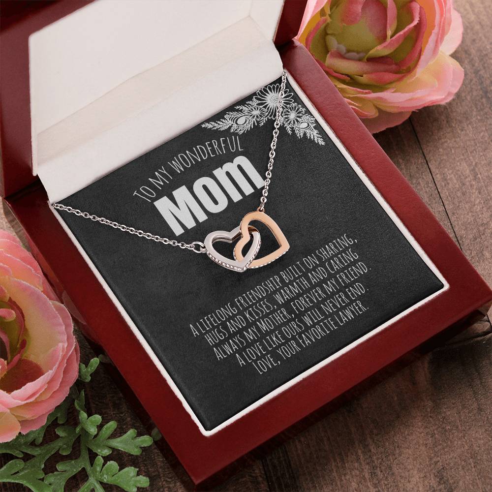 To My Wonderful Mom - Love Your Favorite Lawyer Interlocking Hearts Necklace