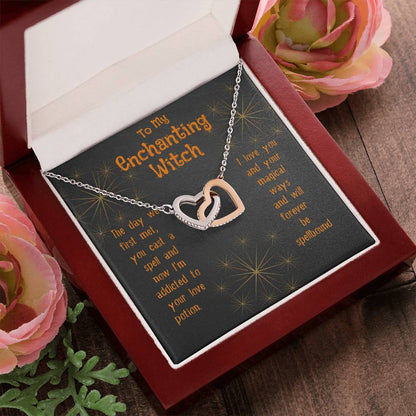 Enchanting Witch Interlocking Hearts Necklace Halloween Gift