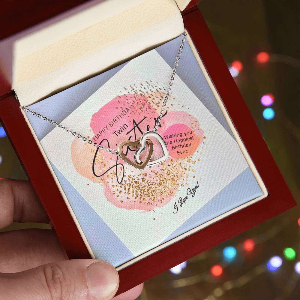 Double Hearts Necklace Happy Birthday Twin Sister Wishing You The Happiest Birthday Ever I Love You Interlocking Hearts Necklace
