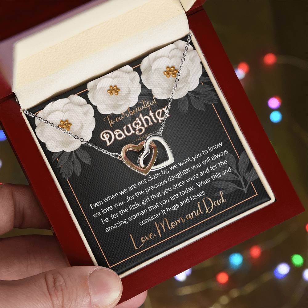 Daughter Away Necklace Gift From Mom And Dad Interlocking Hearts Necklace