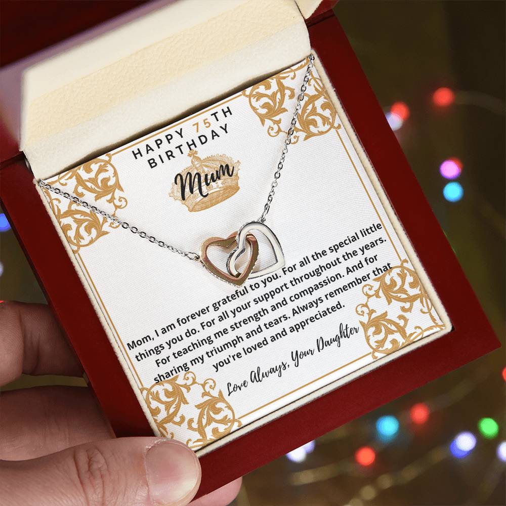 75Th Birthday Mum From Daughter Interlocking Hearts Necklace
