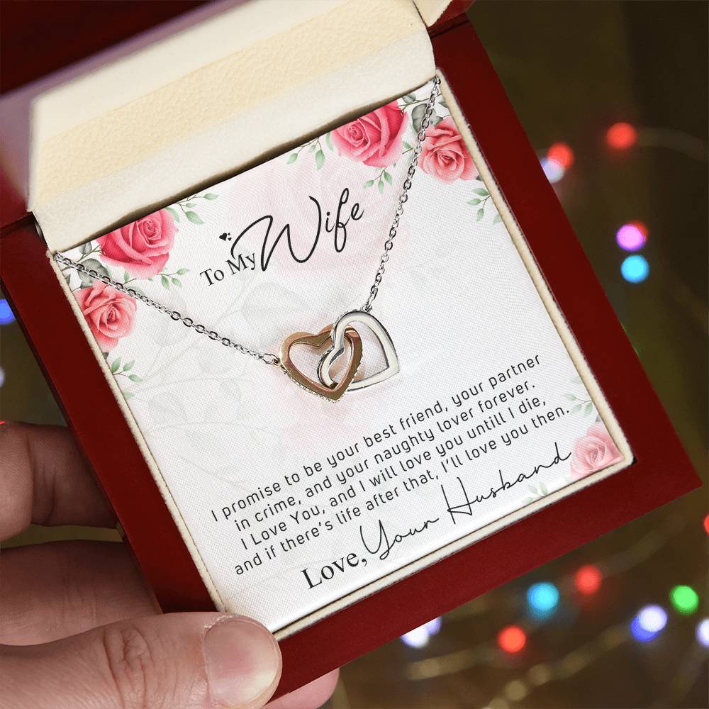 To My Wife - Your Naughty Lover Interlocking Hearts Necklace
