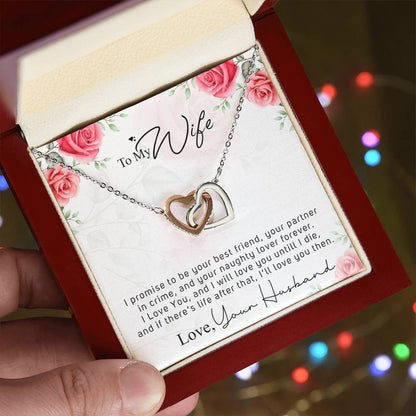 To My Wife - Your Naughty Lover Interlocking Hearts Necklace