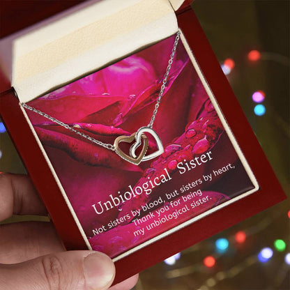 Unbiological Sister - Not Sisters By Blood But Sisters By Heart Interlocking Hearts Necklace