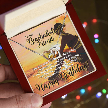 Gift For Bestfriend Beachaholic Beach Lover Party-Goer Interlocking Hearts Necklace