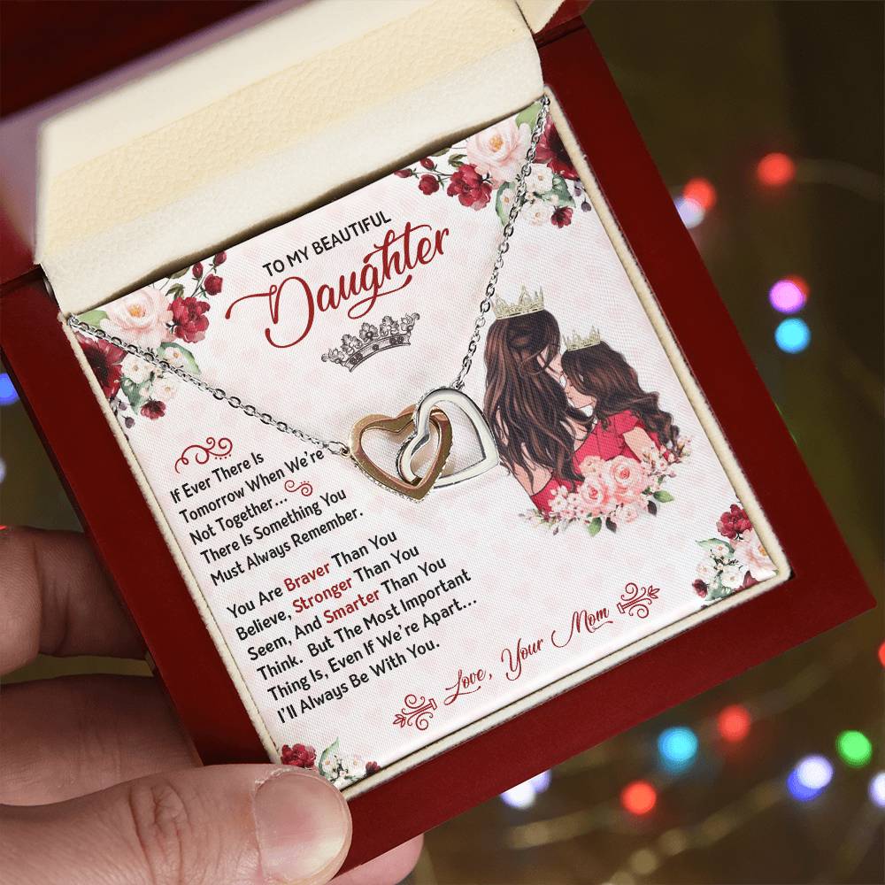You Are Braver Stronger Smarter Heart Necklace Gift Set - To My Daughter Interlocking Hearts Necklace