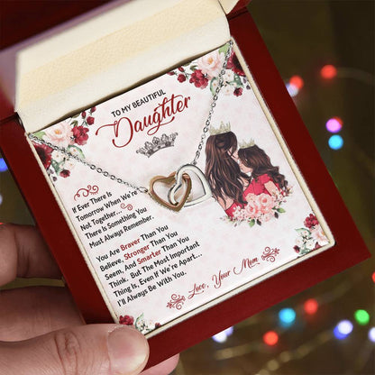 You Are Braver Stronger Smarter Heart Necklace Gift Set - To My Daughter Interlocking Hearts Necklace