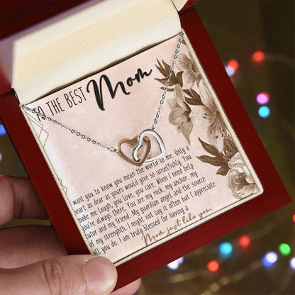 To The Best Mom Interlocking Hearts Necklace Message Card